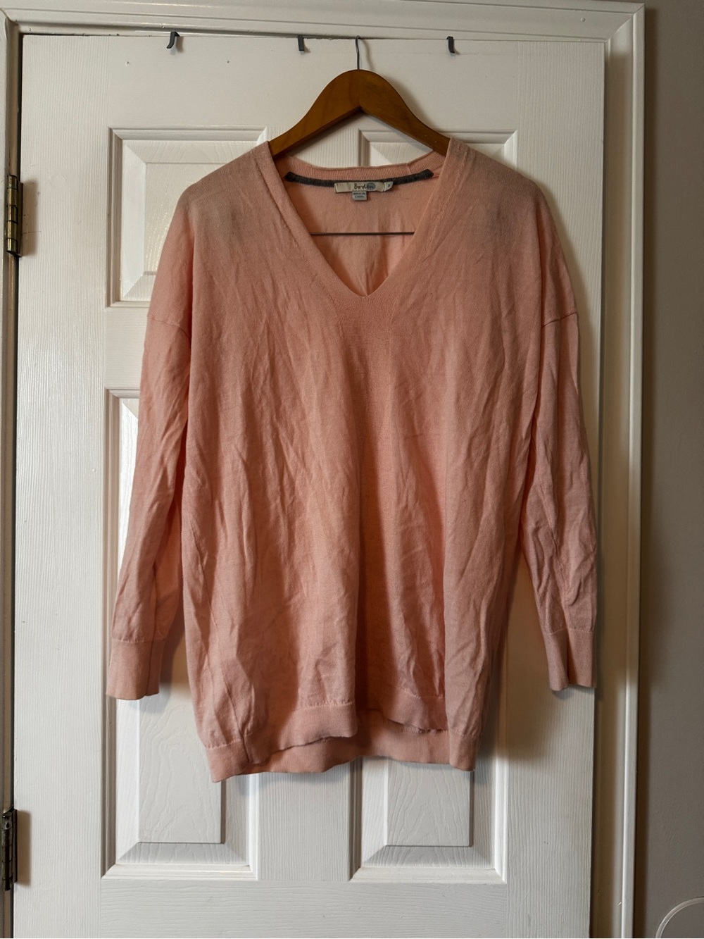 Boden 100% Wool V-Neck Lightweight Knit Sweater Baby Pink Women’s Size Medium